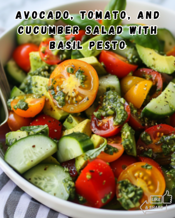 Avocado, Tomato, and Cucumber Salad with Basil Pesto