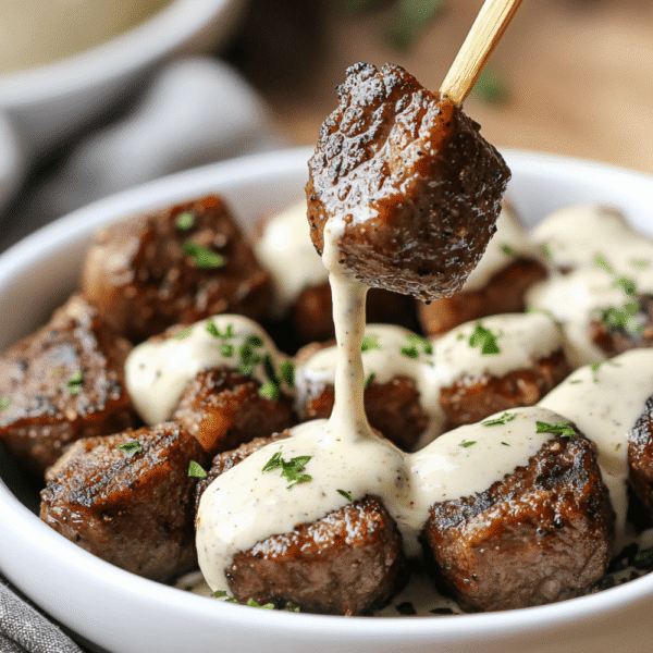 Garlic Butter Steak Bites with Parmesan Cream Sauce